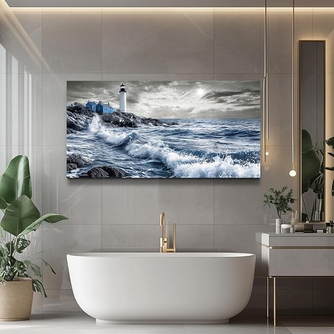 ZUITINGHUA Canvas Wall Art For Living Room Large Wall Decor For Office Bedroom Decorations Wave Landscape Pictures Watch Tower Painting Artwork Room Wall Mural Aesthetic Home Decor 30x60 In