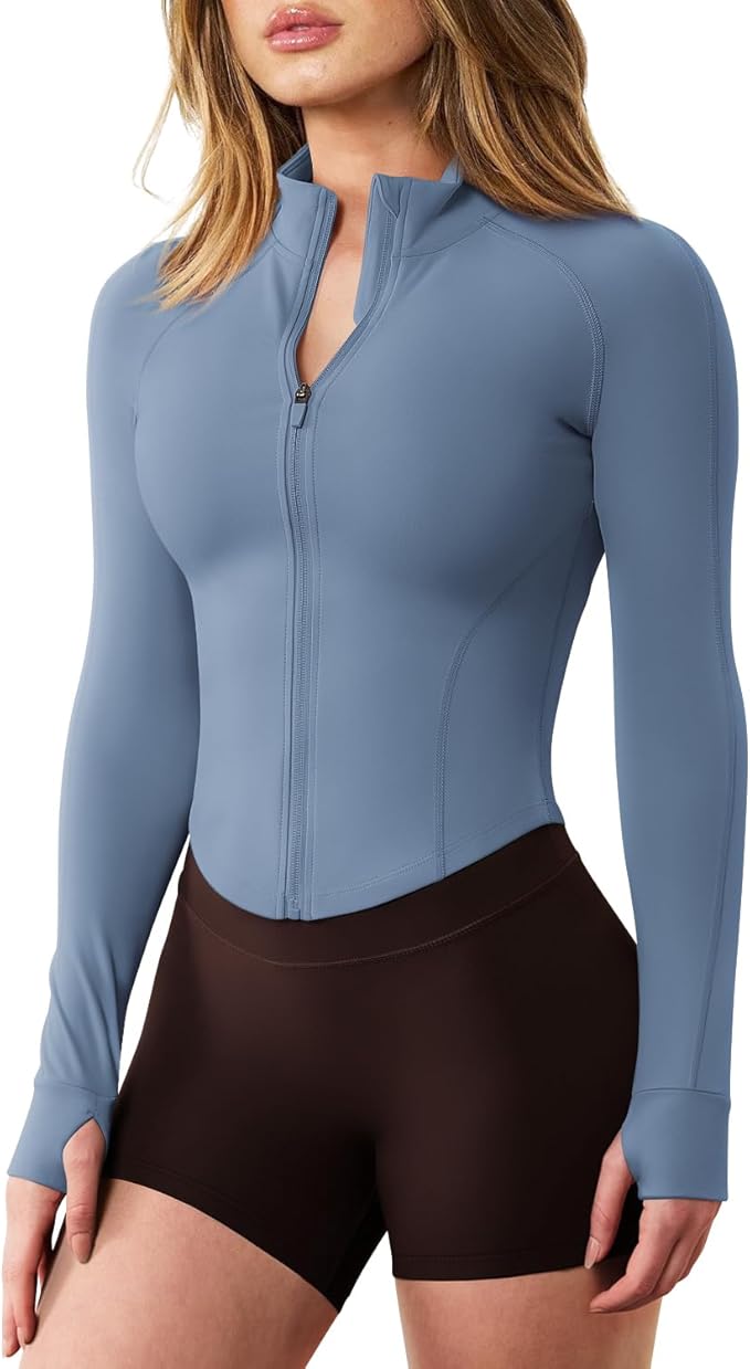 GYM RAINBOW Womens Snatched Workout Jackets Lightweight Zip Up Slim Fit Gym Track Athletic Jackets with Thumb Holes