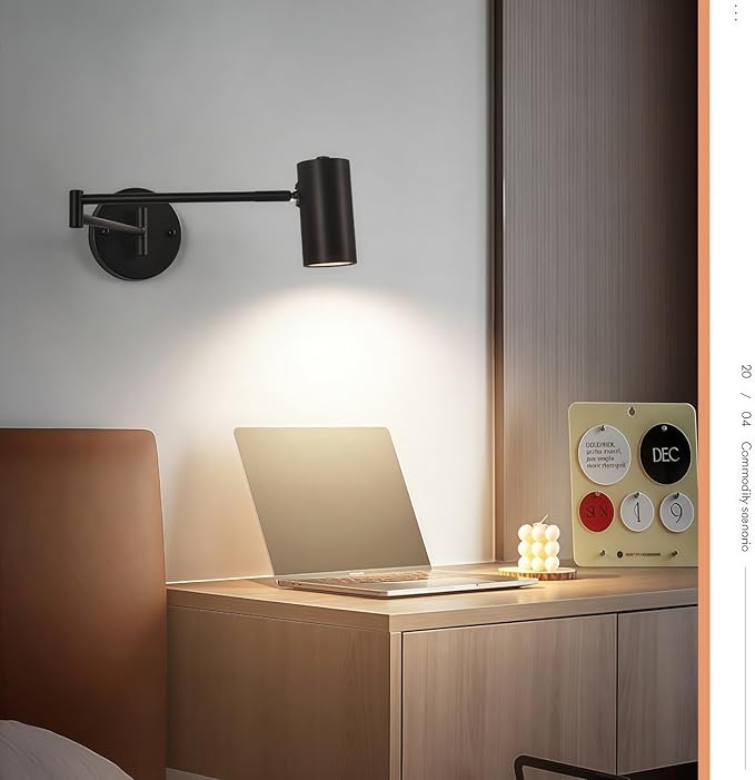 Swing Arm Wall Lamp 5W LED 3000k Warm White for Living Room, Indoor Metal Wall Light with Adjustable Lighting Angle for Bedroom, Study Room, Hotel