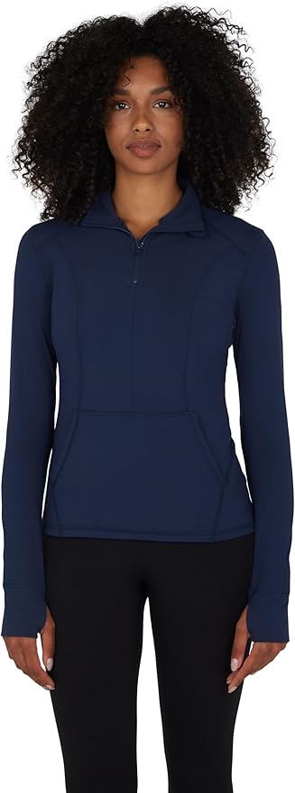 Yogalicious Half Zip Lightweight Workout Long Sleeve Athletic Jacket with Front Pockets and Thumbholes