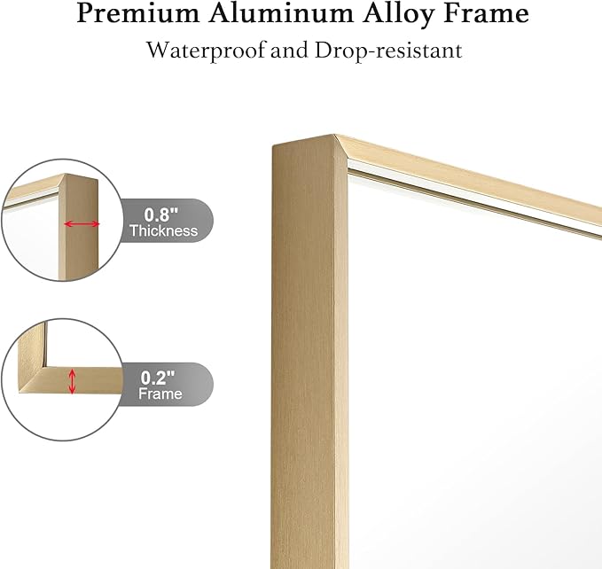 30x36 Inch Gold Bathroom Mirror - Copper-Free Mirror, Aluminum Alloy Frame Vanity Rectangle Wall Mounted Modern Mirror for Bedroom/Living Room/Porch Horizontal or Vertical