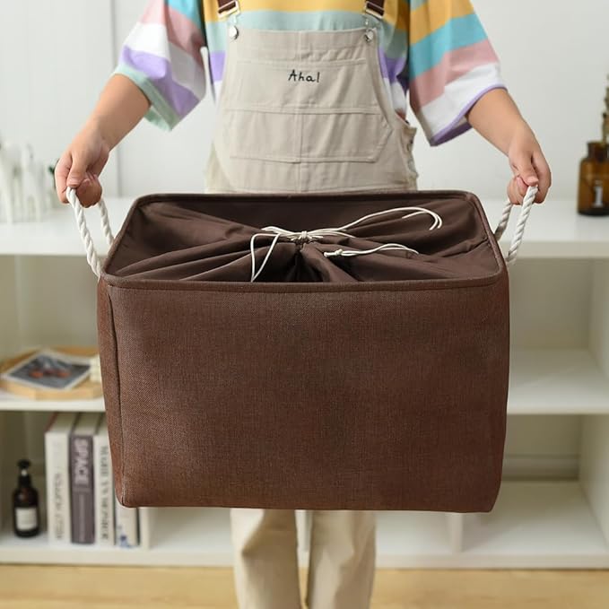 TheWarmHome Organization and Storage for Organizing - Extra Jumbo 3 Pack 20.5x15.7x13.8 inch Fabric Storage Bin for Shelves, Storage cubes for Decorative Shoes Towel Blanket Closet (Brown)