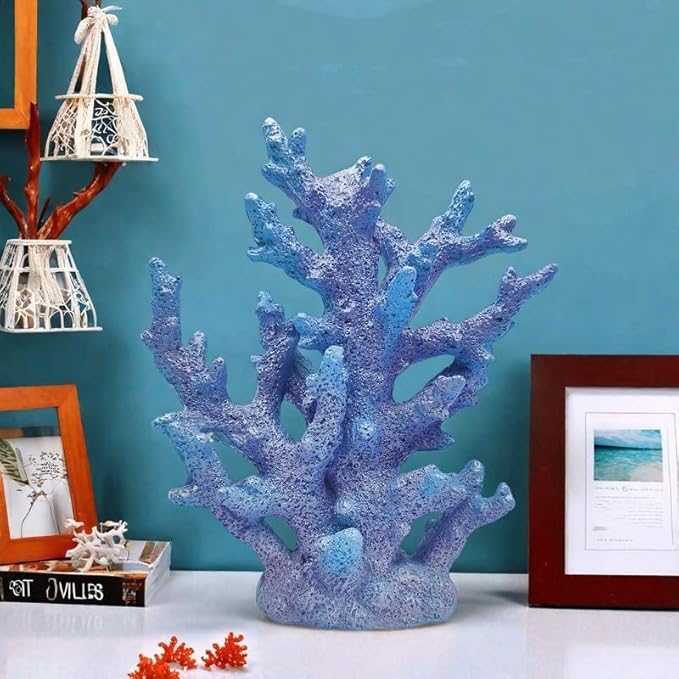 Beach Coastal Decor Coral Reef Home Decor Coral Statue Sculpture Home,Desk,Bathroom,Desktop Shelf Statue,Marine Themed Gifts (Gradual Blue Coral)