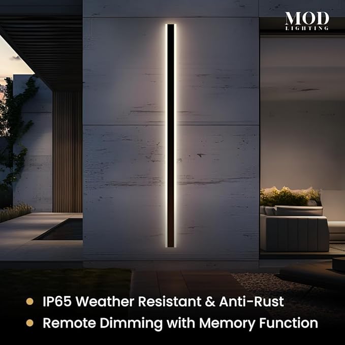 𝗠𝗢𝗗 𝗟𝗜𝗚𝗛𝗧𝗜𝗡𝗚 Haylen | Waterproof Outdoor Wall Light, LED Dimmable with Remote 3000K-6000K, Long Outdoor Porch Lights, Wired Lighting Fixture, Patio Exterior Wall Sconce, 2-Pack (Black, 94")