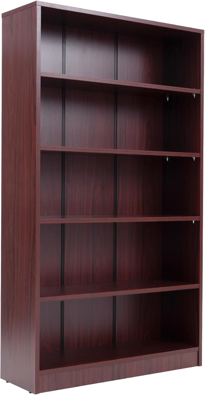 STARY 5 Shelf Mahogany Bookcase 60 inch Tall Wood Bookshelf for Bedroom