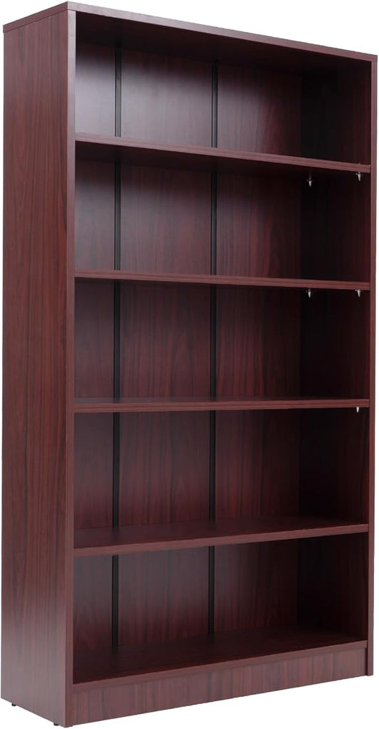 STARY 5 Shelf Mahogany Bookcase 60 inch Tall Wood Bookshelf for Bedroom