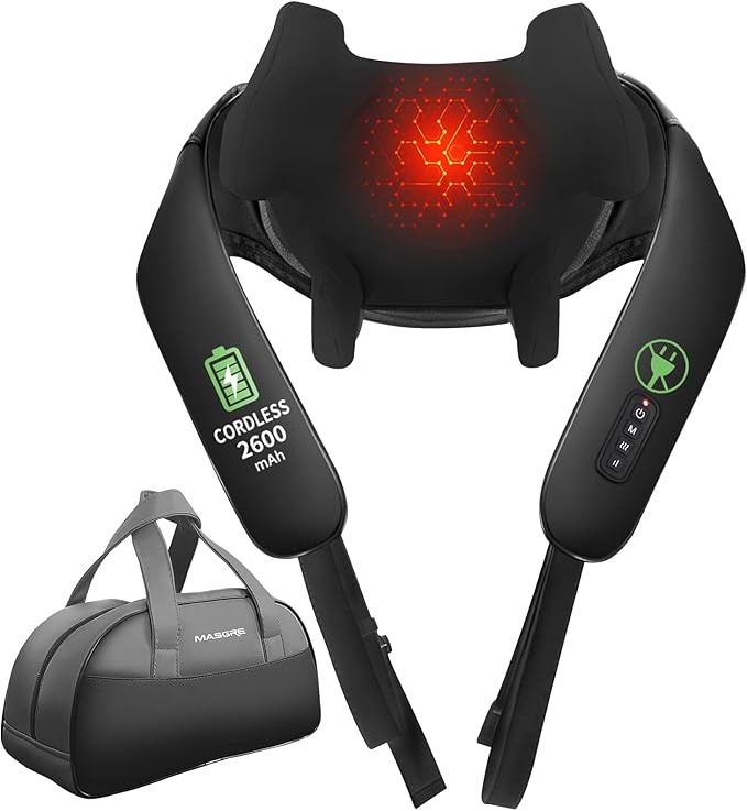 Shiatsu Neck and Back Massager with Heat, Upgraded 2600mAh Cordless Shoulder Massager Deep Tissue 6D Kneading with Carry Bag, Massages Pillow for Neck, Back, Shoulder, Body Gifts for Mom Dad