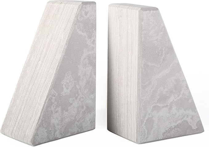 Marble Bookends for Heavy Books, Decorative Book Ends for Shelves, Durable and Heavy-Duty Bookends for Hardback Book & CDS, Off-White Unique Books Stopper & Holder, Set of 2