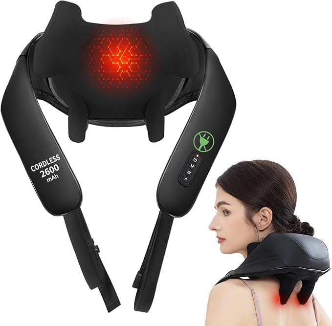 Shiatsu Neck and Back Massager with Heat, Upgraded 2600mAh Cordless Shoulder Massager Deep Tissue 6D Kneading, Massages Pillow for Neck, Back, Shoulder, Foot, Body Gifts for Fathers Mom Dad