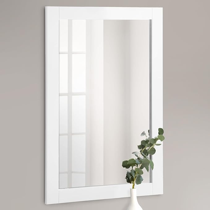 Design House Shorewood Rectangular Wall Accent Mirror – 30-Inch HX 20-Inch L, Traditional Wood Framed – Living Room, Bedroom, Bathroom Vanity Mirror – White, 547208-WHT