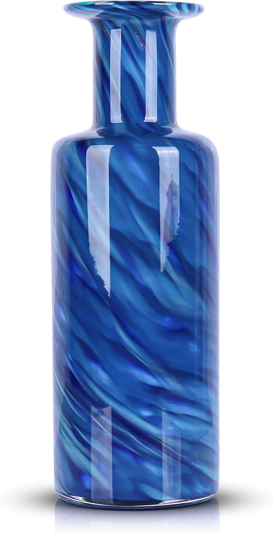 LCCCK 13" Tall Glass Vase Pretty Hand Blown Glass Vase, Unique Colorful Flower Vases for Bouquet, Modern Sea Art Decorative Vase for Home Living Room Kitchen Bathroom Dining Table Centerpieces