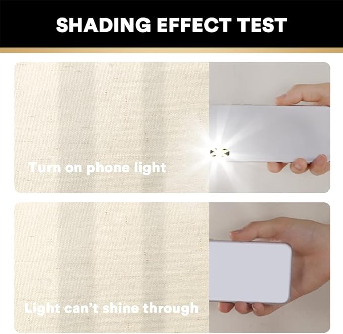 PrinceDeco Sliding Glass Door Curtain 100% Linen Blackout Curtains 84 Inches Long Extra Wide Room Darkening Privacy Window Curtain for Patio Door,100 X L84 Inch, Bleached Sand