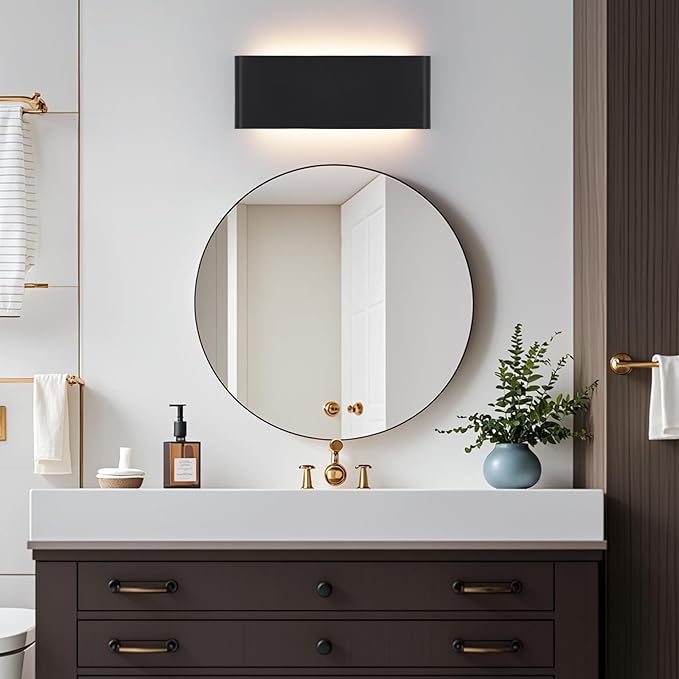 Bathroom Vanity Light, 15W Dimmable LED Wall Lamp, 5 CCT Adjustable（3000K-6500K, 2 Pack Black Modern Wall Sconce lamp,Up and Down Wall Lighting for Bedroom, Above Dressing Table