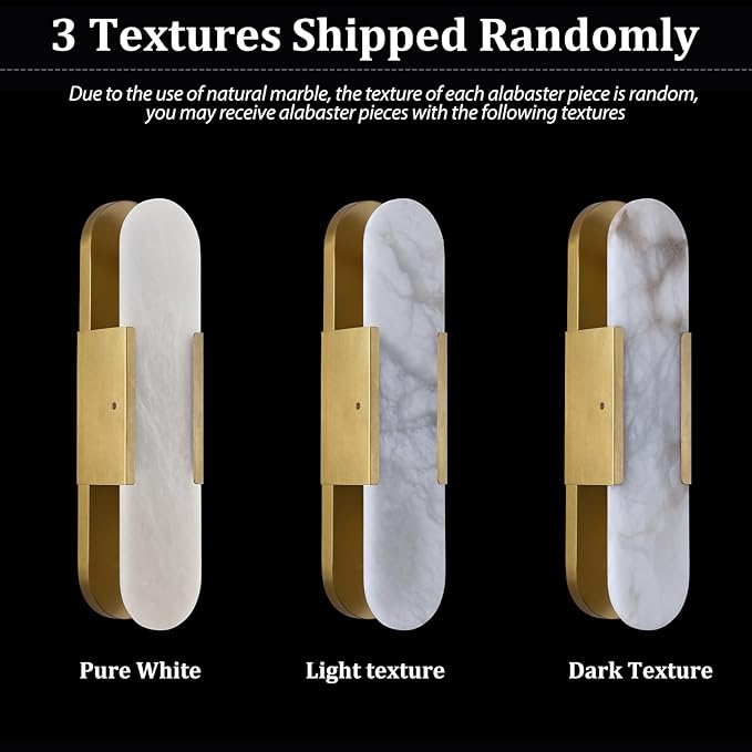 13.8 inch Brass Alabaster Sconces, Indoor Marble Sconces Wall Lighting, Alabaster Sconces for Living Room Modern Alabaster Sconces Wall Lighting for Dining Room Stairs Bedroom