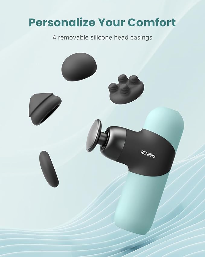 RENPHO Mini Thermal Massage Gun with Heat, Portable Deep Tissue Percussion Massager, Color Silicone Sleeves Travel Size with Carry Case, Mint
