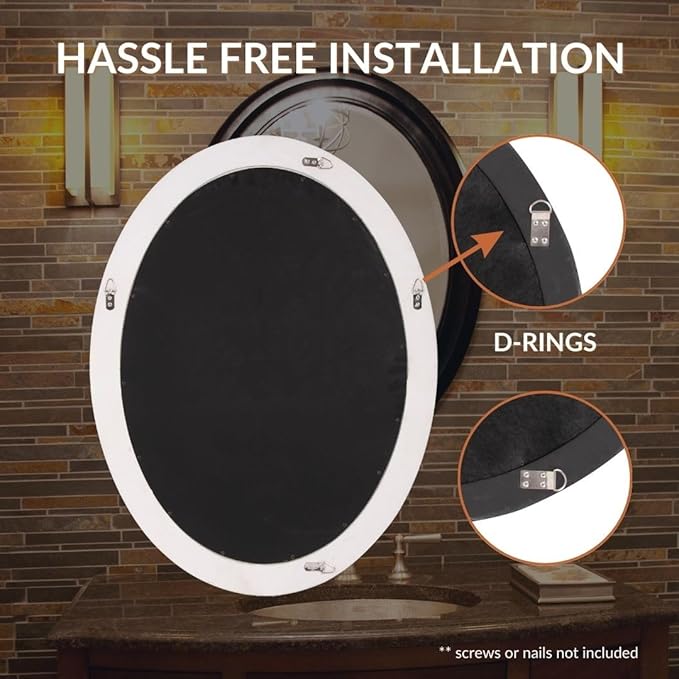 Howard Elliott George Oval Glossy Black Wall Mirror, Oval Bevelled Hanging Wood Framed Vanity Mirrors for Home Decor, Living Room, Bathroom, Bedroom, or Hallway, 25 x 33 Inch