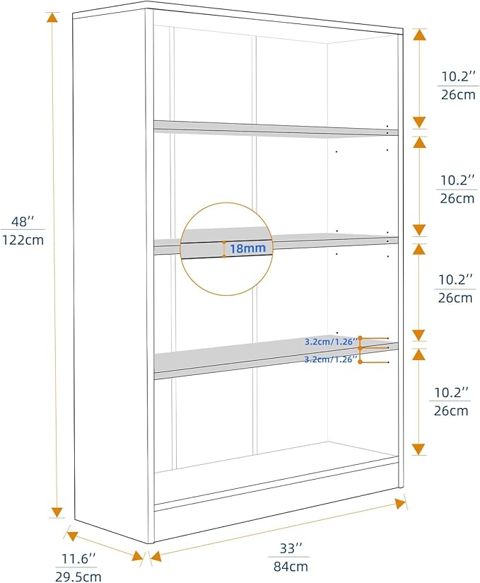 Farini 4 Shelf boockase Display Bookcase Freestanding Wooden Bookshelfs for Home Office Living Room,48 Inch Height,Mahogany