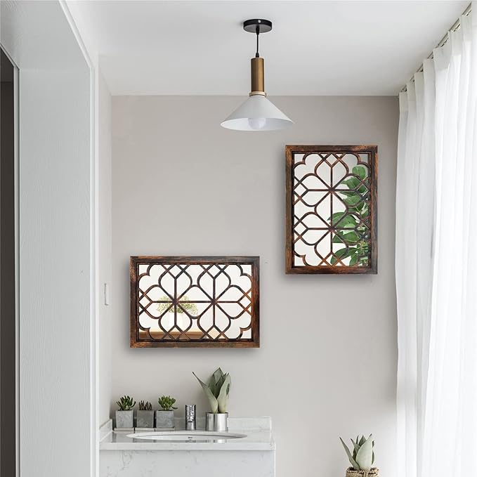 Wocred Set of 2 Rectangular Wall Mirror,Gorgeous Rustic Farmhouse Accent Mirror,Caramel Color Entry Mirror for Bathroom Renovation,Bedrooms,Living Rooms and More(11”x15”)