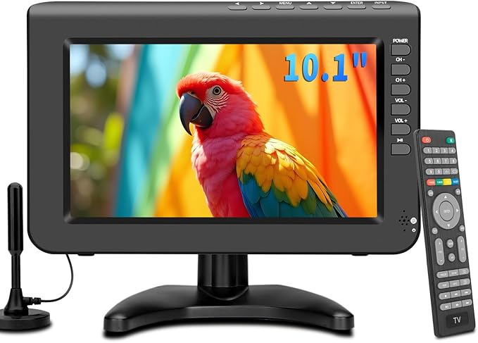 10.1inch Portable TV,720P Screen Small Television with Antenna and Digital ATSC Tuner,HDMI USB Port,12 Volt Charger Cable/AC Power for Caravan and Kitchen