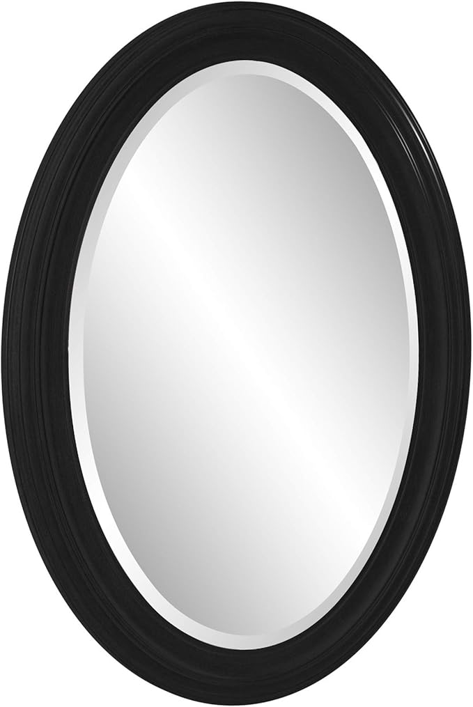 Howard Elliott George Oval Matte Black Wall Mirror, Oval Bevelled Hanging Wood Framed Vanity Mirrors for Home Decor, Living Room, Bathroom, Bedroom, or Hallway, 25 x 33 Inch