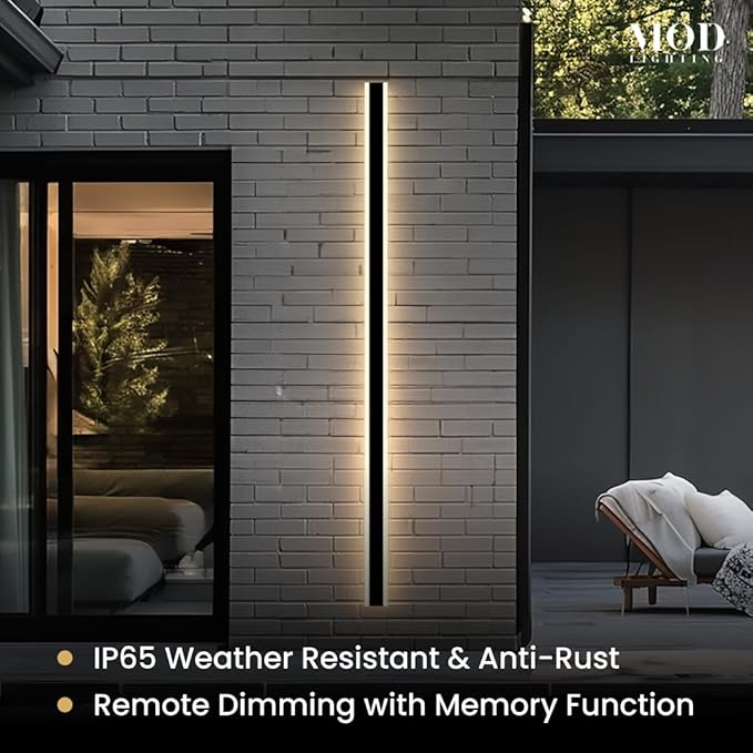 𝗠𝗢𝗗 𝗟𝗜𝗚𝗛𝗧𝗜𝗡𝗚 Haylen | Waterproof Outdoor Wall Light, LED Dimmable with Remote 3000K-6000K, Long Outdoor Porch Lights, Wired Lighting Fixture, Patio Exterior Wall Sconce, 1-Pack (Black, 67")