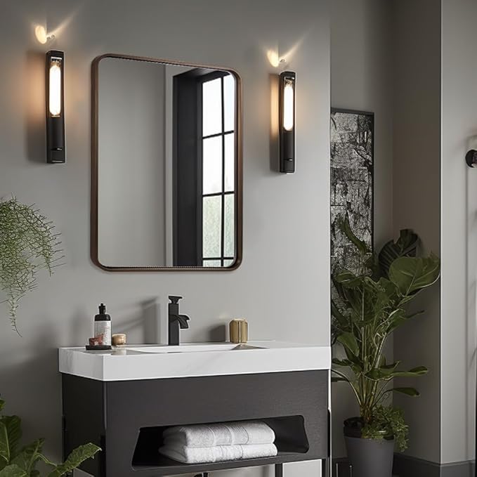ANDY STAR 24x32 INCH Bronze Bathroom Mirror, Rounded Rectangle Oil Rubbed Bronze Mirrors for Bathroom,Tube Metal Framed, 1'' Deep Wall Mounted Vertically/Horizontal