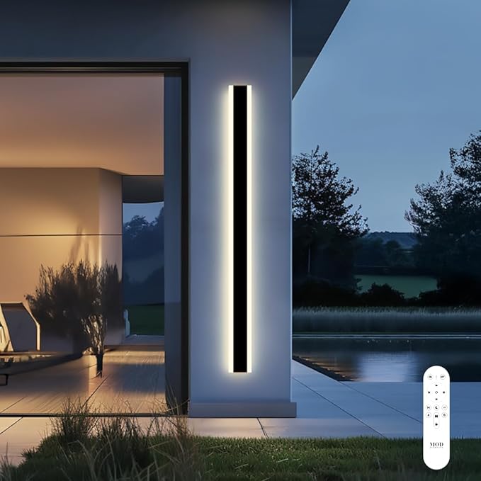 𝗠𝗢𝗗 𝗟𝗜𝗚𝗛𝗧𝗜𝗡𝗚 Haylen | Waterproof Outdoor Wall Light, LED Dimmable with Remote 3000K-6000K, Long Outdoor Porch Lights, Wired Lighting Fixture, Patio Exterior Wall Sconce, 1-Pack (Black, 59")