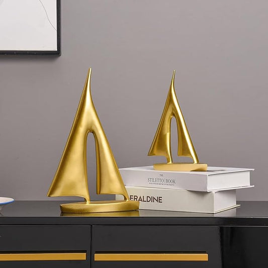 Modern Home Decor Sculpture, Sailboat Decor Abstract Statue, Resin Art Sculptures and Statues, Boat Gifts Home Tabletop Decoration, Living Room, Bathroom, Office, Bookshelf（2 Pack-Gold