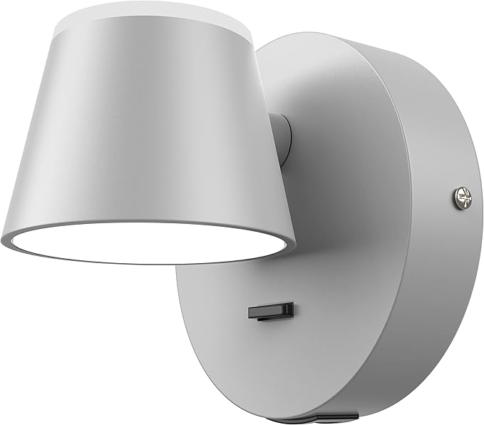 URSOLA Wall Light LED Wall Sconce with On/Off Switch USB Charging Port 110 Volt Hardwired Wall Lamp 350 Rotatable Up Down Sconces Wall Lighting (Grey)