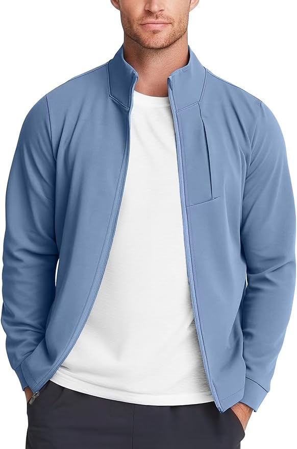 Zengjo Men's Track Jackets Full-Zip Athletic Jacket Sweatshirt Mock Neck with Zipper Pockets