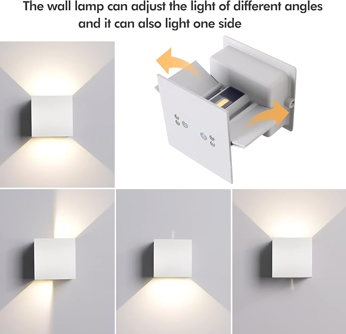 12W 2Pack Outdoor Wall Lights Exterior/Interior,LED White Outdoor Wall Sconces Light Fixtures Modern,IP65 Waterproof Square Aluminum Wall Lamps, Up and Down Lights 3000K Warm Lights