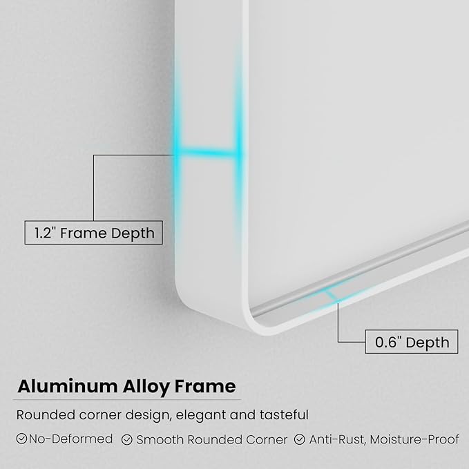 White Bathroom Mirror 50x30 Inch, White Metal Framed Bathroom Mirror for Wall, Rounded Rectangle Matte Bathroom Vanity Mirror, Tempered Glass, Anti-Rust, Horizontal/Vertical