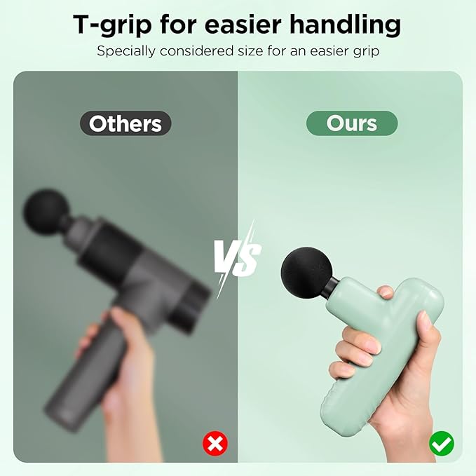 Mini Massage Gun, Powerful Handheld Muscle Massager for Back Pain Relief, Deep Tissue Percussion Small Massage Gun Travel Massager with 4 Massage Heads Silent Brushless Motor, Green