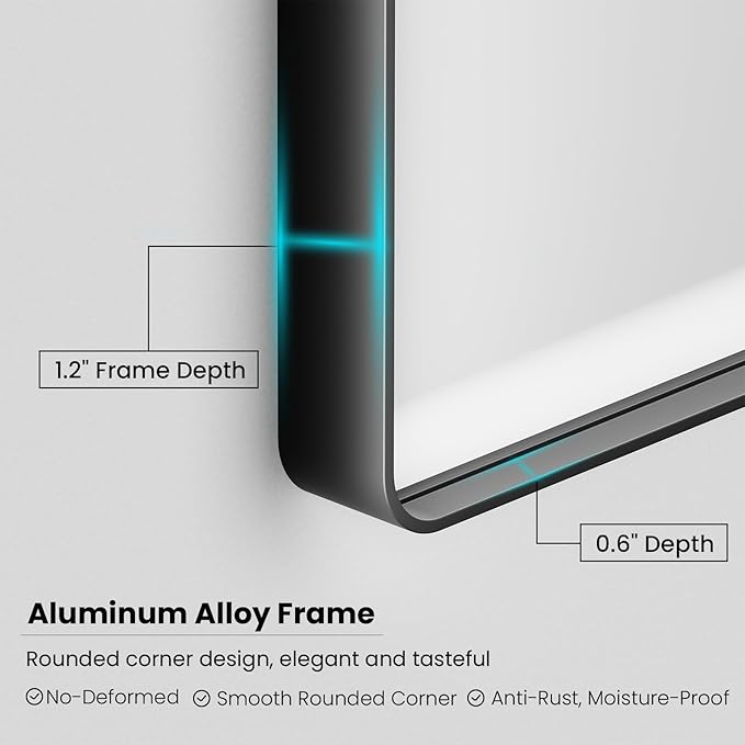 Black Bathroom Mirror 40X32 Inch, Black Metal Framed Mirror for Wall, Rounded Rectangle Matte Bathroom Vanity Mirror with Tempered Glass, Anti-Rust, Horizontal/Vertical