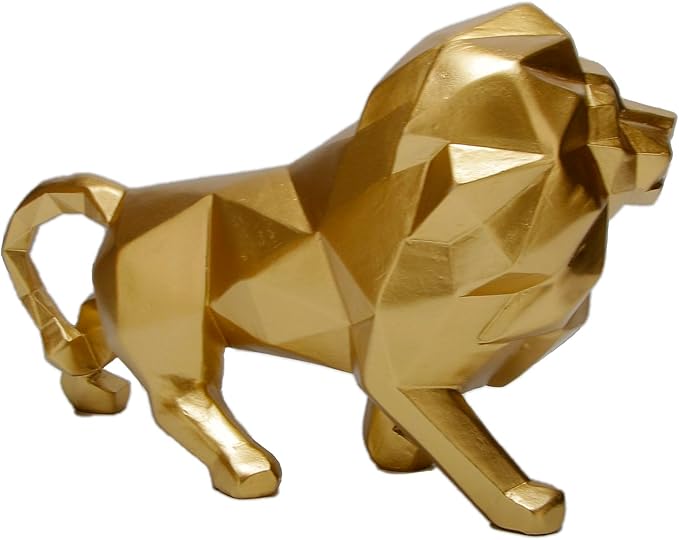 Golden Lion Sculpture - Abstract Geometric Animal Statue for Coffee Tables, Bookshelf Niches - Resin Lion Figurines Home Decor Crafts Ornaments