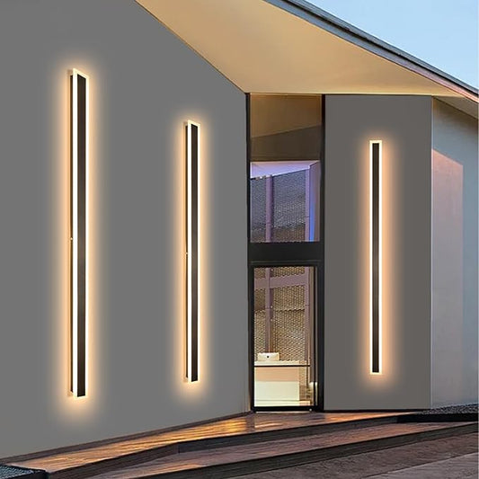 2 Pack 92 Inch Modern Outdoor Wall Light, 3000K-6000K Dimmable Black Exterior Wall Light Ip65 Waterproof Modern Porch Lights Outdoor, Linear Outside Lighting for House Exterior Patio Garage