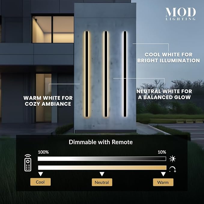 𝗠𝗢𝗗 𝗟𝗜𝗚𝗛𝗧𝗜𝗡𝗚 Haylen | Waterproof Outdoor Wall Light, LED Dimmable with Remote 3000K-6000K, Long Outdoor Porch Lights, Wired Lighting Fixture, Patio Exterior Wall Sconce, 2-Pack (Black, 79")