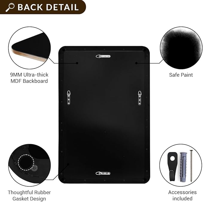 ANDY STAR 30''x48'' Black Bathroom Mirror, Rounded Rectangle Black Metal Framed Bathroom Vanity Mirror for Wall, Iron Tube, 1'' Deep, Wall-Mounted Horizontal/Vertical