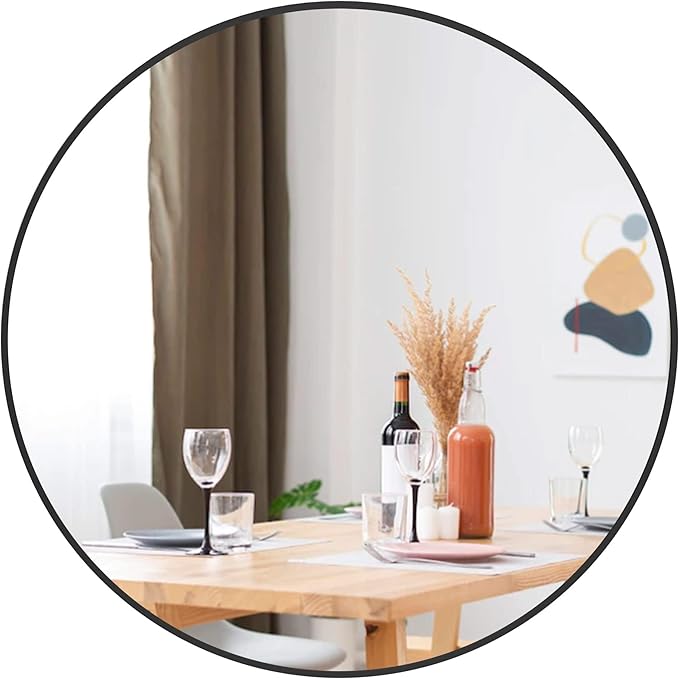 24 inch Round Black Mirror,Brushed Metal Framed Wall Mirror for Bathroom Vanity, Bedroom Decor, Living Room, Entryway