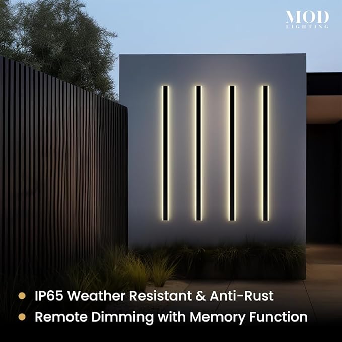 𝗠𝗢𝗗 𝗟𝗜𝗚𝗛𝗧𝗜𝗡𝗚 Haylen | Waterproof Outdoor Wall Light, LED Dimmable with Remote 3000K-6000K, Long Outdoor Porch Lights, Wired Lighting Fixture, Patio Exterior Wall Sconce, 2-Pack (Black, 59")