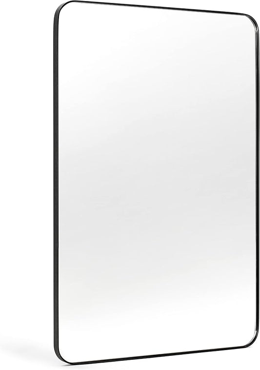 Black Bathroom Mirrors for Over Sink, 24 x 36 Inch Rounded Corner Rectangle Bathroom Vanity Mirror for Wall, Hangs Horizontally or Vertically