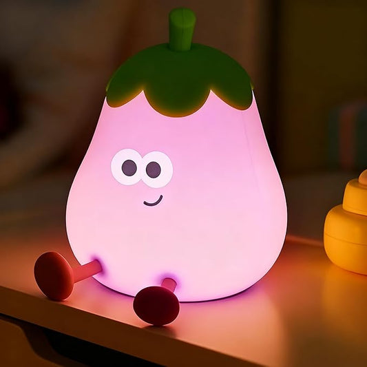 Eggplant Night Light for Kids, Nursery Night Lights, Bedside Touch Lamp, Cute Silicone Nightlight for Baby Toddler, 3 Level Dimmable Soft Night Lamps Gift for Bedroom Kids Room Decor