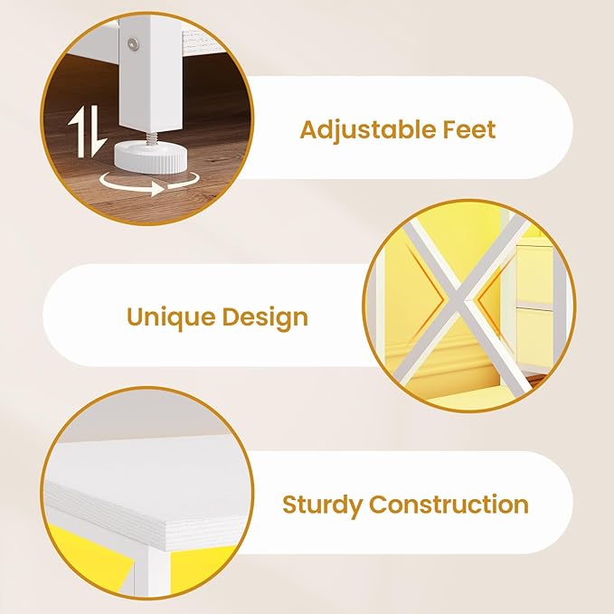 BTHFST TV Stand with LED Lights & Power Outlets, for TVs up to 80 Inches, 6 Fabric Drawers Entertainment Center with Open Storage Shelves, 63" TV Media Console Table for Living Room, Bedroom, White