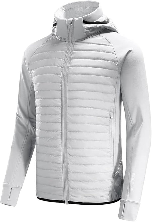 baleaf Men's Running Jacket Lightweight Thumble Hole Warm Up Puffer Jacket Hybrid Thermal Coat Insulated Hiking Golf