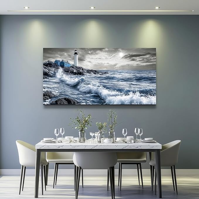 ZUITINGHUA Canvas Wall Art For Living Room Wall Decor For Bedroom Office Wall Decoration Wave Landscape Painting Watch Tower Pictures Artwork Room Aesthetic Home Decor 20x40 In