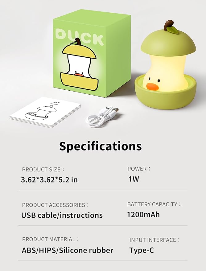 Pear Duck Night Light, Rechargeable Bedside Touch Lamp, Portable Dimmable Sleep Nightlight, Cute Table Night Lamps, Gifts for Kids, Teens, Adults, Bedroom Office Home Decor (Yellow)