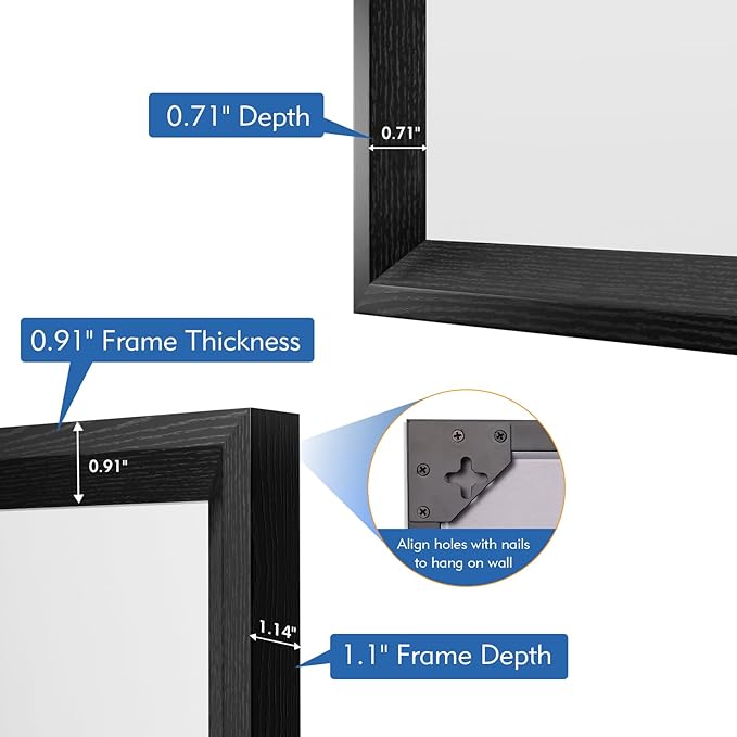40x36 Inch Bathroom Mirror, Matte Black Framed Rectangle, 4MM Tempered Glass, Anti-Rust, Wall-Mounted Vanity Mirror for Bathroom &amp; Bedroom - Hangs Horizontally or Vertically