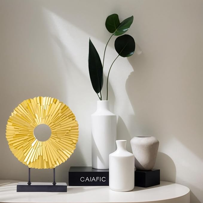 Minimalist Round Statue Above Cabinet Decor Kitchen, Modern Decorative Sculpture Home Decorations for Living Room Coffee Table, Office Decor Items, Center Pieces Decoration (Gold)