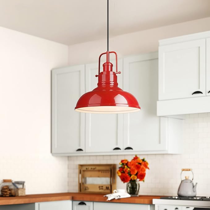 zeyu Modern Dome Pendant Light, 1-Light Kitchen Ceiling Pendant Lighting Fixture, Red Finish, 016-1 RED