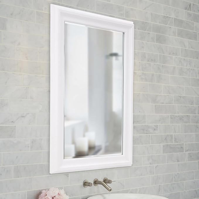 Howard Elliott George Rectangular Matte White Wall Mirror, Rectangle Hanging Wood Framed Vanity Mirrors for Home Decor, Living Room, Bathroom, Bedroom, or Hallway, 24 x 36 Inch